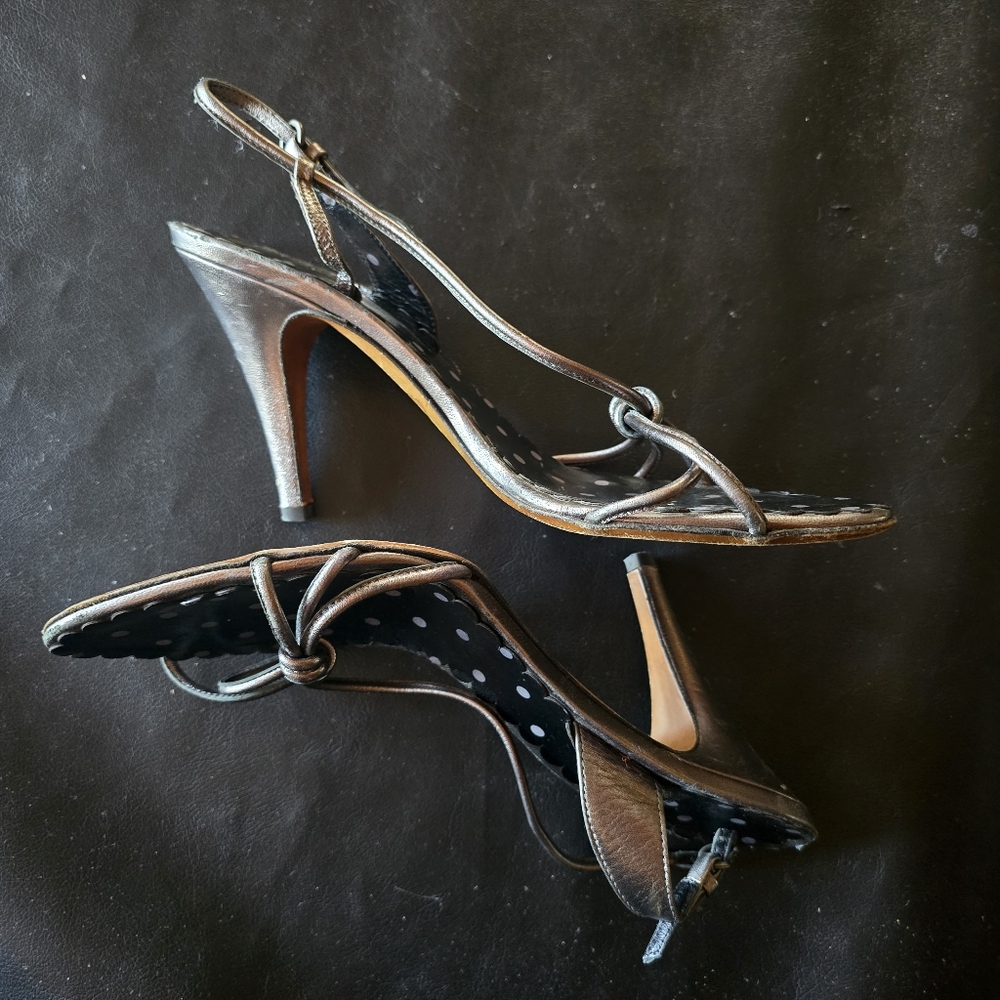 Moschino Cheap and Chic Y2K Strappy Heels sz 39.5 EU = 8.5 US silver metallic
